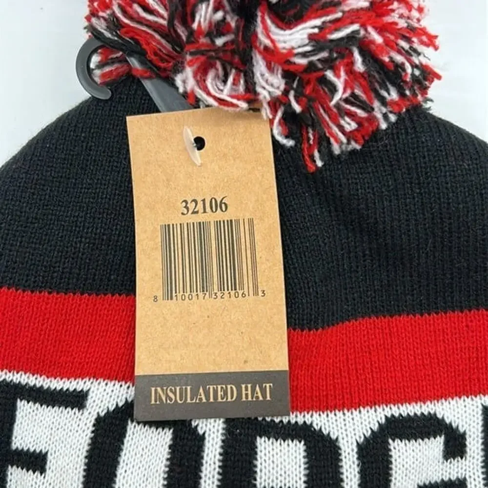 Black Georgia Stocking Cap Hat Beanie Knit Pom Pom Insulated Lined Cuffed NWT